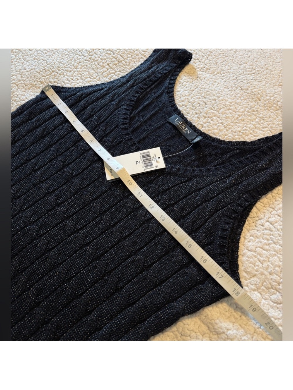🎉 SALE 🎉 Lauren Ralph Lauren Black Shimmer Knit Tank Top Like New Condition XL - Picture 6 of 8